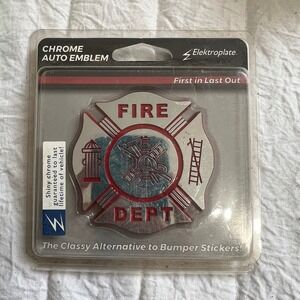 Elektroplate Fire Dept Chrome Auto Emblem Red Maltese Cross FIRE-RED-OEM New